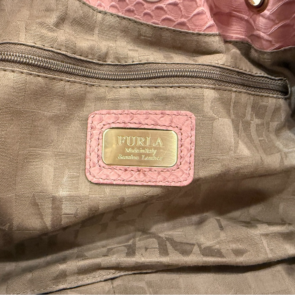 Furla Euc Python Leather Pink Hobo Drawstring Bag - image 7